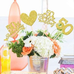 Golden Wedding Centerpieces, 50th Anniversary Party Decor, 12 PCS