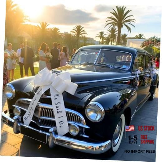 8 Pcs Just Married Wedding Car Decorations Kit – 30 Inchs Big Bow – White