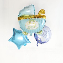 5 BLUE Round Carriage Stars Baby Shower Mylar Foil BALLOONS Set Party Events