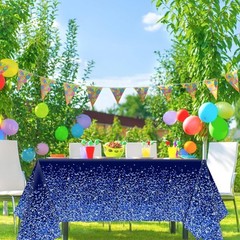 3pcs Blue Silver Tablecloths 54 inches x 108 inches, Sequin 3 Pieces