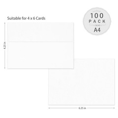 A4 White Envelopes 4×6 100 Pack, Goefun 4.25 x 6.25 Invitation A4, white