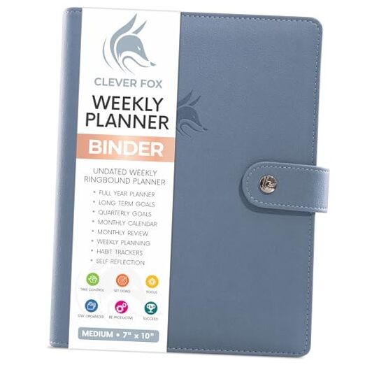 Weekly Planner Binder – Goal Setting Planner for Medium (7″ x 9″) Windy Blue