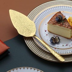 Gold Wedding Cake and Server Set, Titanium Gold Plating with Unique Pat…