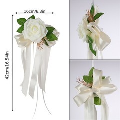 2pcs Wedding Car Decoration Set Bows Bouquet Set DIY Simulation Flowers Wedding◐