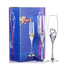 Sziqiqi Wedding Champagne Glass 2 Count (Pack of 1), Silver with Regular Box