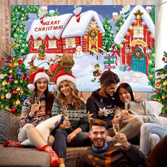 Christmas Wall Scene Santa’S Workshop and Toy Shop Backdrop Extra Large Fabric D