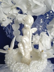 New Elegant Cherub & Lovebirds Ornate Crystal Look Heart Wedding Cake top #383