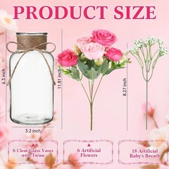 Rustic Mason Jar Centerpieces with Faux Peony & Baby’s Breath – 6 Sets