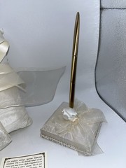 90s Beverly Clark Ivory Pearl and Lace Wedding Guest Book, Pillow and Pen