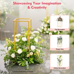 4PCS Gold Flower Stand Rectangular Rack Set For Wedding Table Centerpieces Decor