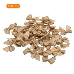 100Pcs Mini Metallic Edge Ribbon Bow 1″ Flower Bows Soft Gold Edge Brown