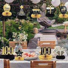 9 Pieces 100th Birthday decorations birthday Black, Gold, White, Pink