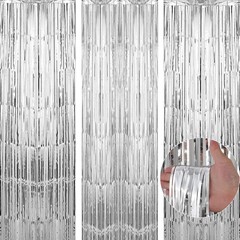 TenLaitech 3 Pack 3.3 x 9.9 ft Silver Foil Fringe Backdrop Curtain, Streamer …