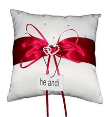 7.8″ Satin Double Hearts Decoration Wedding Ring Bearer Pillow () Red