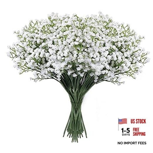 Babys Breath Artificial Flowers,18 Pcs Gypsophila Faux Flowers for 18pcs White