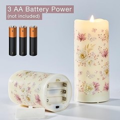 Fiber Optic Flameless Candles with Remote, Pink Floral Φ 3″ x H 5″ 6″ 7″