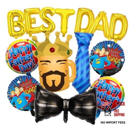 14 Pcs Fathers Day Balloons 39 Inch Best Dad Bowtie Necktie Happy Father’s Day