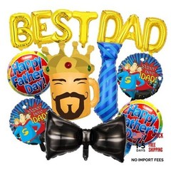 14 Pcs Fathers Day Balloons 39 Inch Best Dad Bowtie Necktie Happy Father’s Day