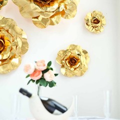 4 pcs 12″ Gold Artificial Large Roses Flowers Wall Backdrop Party Wedding
