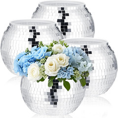 Disco Ball Vases – 4 Pcs Silver Mirror Centerpieces for Weddings & Parties