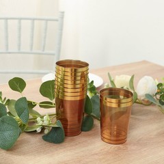 25 pcs 8 oz Plastic AMBER GOLD with GOLD Rim CUPS Disposable Tableware Party