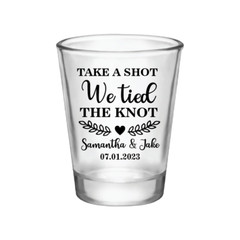 personalized wedding shot glasses, take a shot we tied the knot, wedding favors