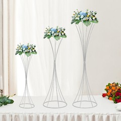 3-Pc Silver Electroplated Iron Hourglass Flower Stand Set Modern Centerpiece