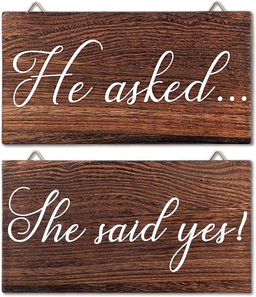 Blulu 2 Pieces He Asked She Said Yes Sign Wedding Engagement Brown, White