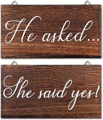 Blulu 2 Pieces He Asked She Said Yes Sign Wedding Engagement Brown, White