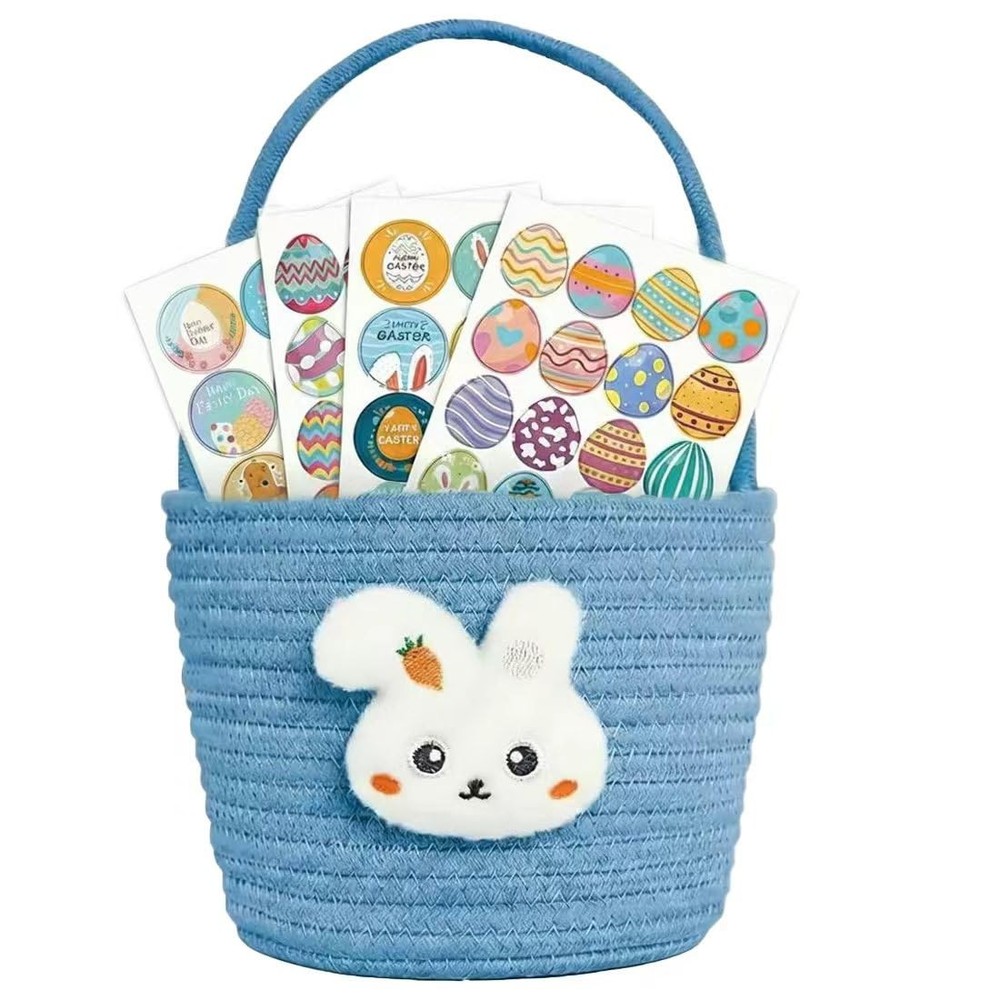 Easter Basket Woven Bunny Egg Handles Empty Hunt Bags Kids Boys Girls Blue