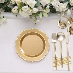 30 GOLD 8″ Round Plastic Dinner Plates GOLD Scalloped Rim Events Wedding