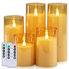Flickering Flameless Candles, Battery Operated Acrylic LED Pillar Amber