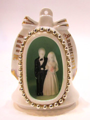 Vintage Japan Bone China White Porcelain Bride Groom Happy Anniversary Ornament