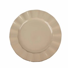 10 TAUPE 9″ Round PLASTIC Salad Dinner PLATES Gold Wavy Rim Wedding Party