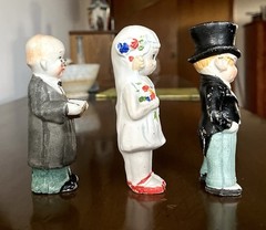 Vintage Hand Painted Japanese Porcelain Wedding Cake Toppers 1920s-30s.