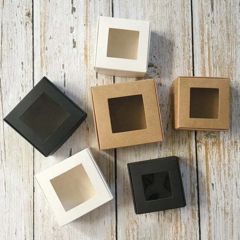100x Clear Window Kraft White Black Paper Gift Boxes Favor Boxes Product Packing