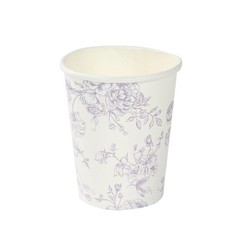 24 WHITE LAVENDER 9 oz Disposable PAPER CUPS French Toile Pattern Party Supplies