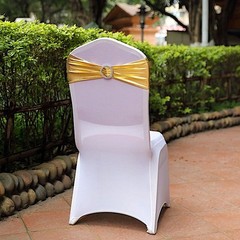 10 Gold Metallic Spandex Chair Sashes with Silver Buckles Wedding Decorations