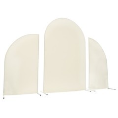 Wedding Arch White Frame with Beige Fabric Cover Triple Archway for Ceremony