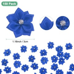 150-pack Satin Ribbon Flowers, 1.2 Inch Fabric Flowers for Crafts[Sapphire Blue]