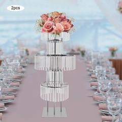 2Pcs Acrylic Crystal Flower Stand Wedding Vase Party Dinner Pedestal Stand Decor