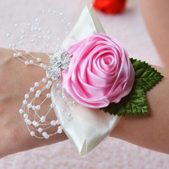 Hand Flower Bracelet Corsage Bridesmaid Wedding Prom Band Wrist Party Decor