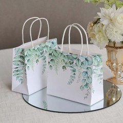12 WHITE GREEN Eucalyptus Paper Gift Bags with Handles Party Favors Supplies