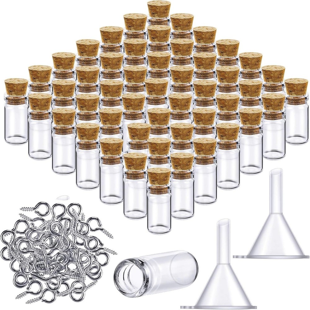 Yungyan 50 Pieces Small Mini Glass Bottles Jars with Cork Stoppers 2ml, Clear