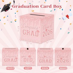 Pink Graduation Congrats Card Box, 2026 Rose Gold Graduation Party Decoration…