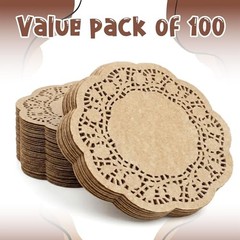 100 Pcs 5.5 Inch Round Paper Doilies, Disposable Brown Paper Placemats Lace