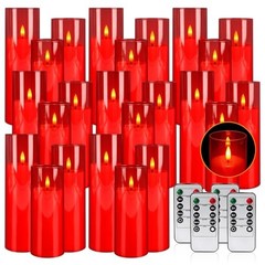 24-Pack Red Flameless LED Candles – Remote Control & Timer, 24pcs-Red Acrylic