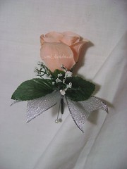 Peach*Wrist*Pin*corsage*Boutonniere*with silver ribbon*Prom*Wedding*Quinceanera