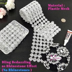 Flower Rhinestone Ribbon, 4In X 3Yards 6Rows Rhinestone Mesh Fabric, Bling