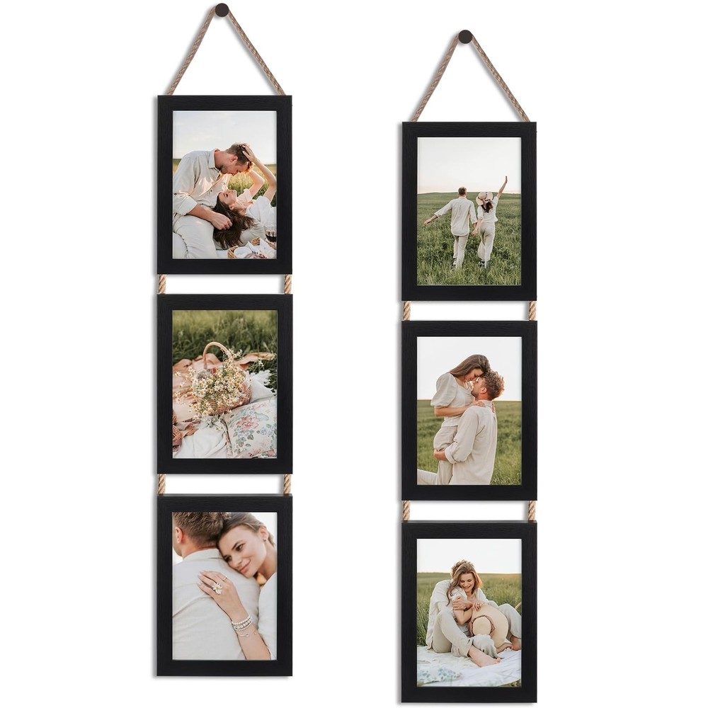 QUTREY 5×7 Collage Picture Frames Black, 6 Openings Vertical Hanging Photo Fr…
